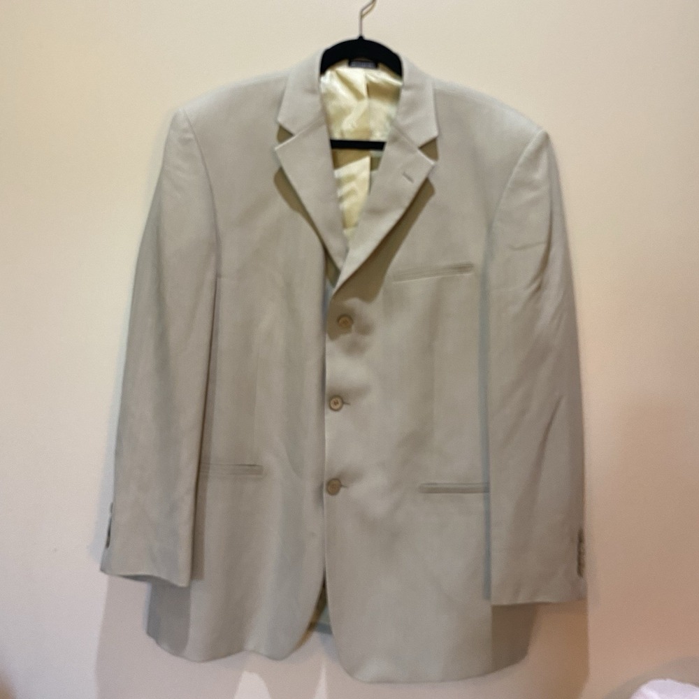 Joseph & Feiss 100%Silk Blazer Sport Coat Men 44R Beige Classic‎ Formal Business